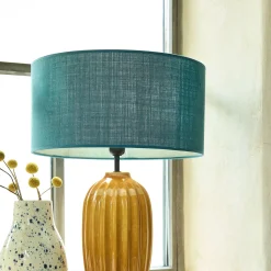 Abat-jour cylindrique en coton D40cm - bleu figuerolles