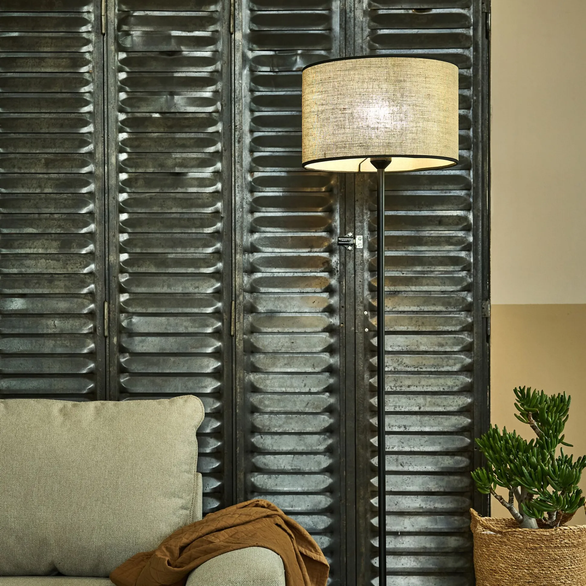 Abat-jour cylindrique en lin D32cm - naturel