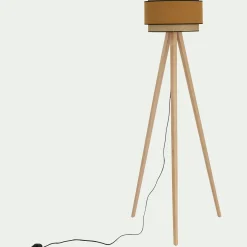 Abat-jour cylindrique en tissu D38cm - jaune miel