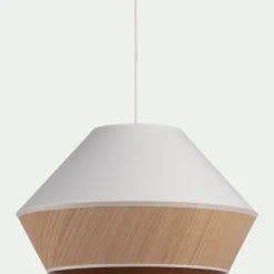 Abat-jour en chêne et tissu D40cm - blanc