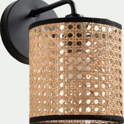 Applique électrifiée en rotin - naturel D15cm