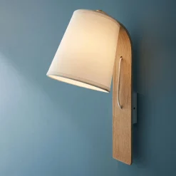 Applique murale en bois et abat-jour coton - H40cm