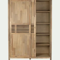 Armoire 2 portes coulissantes en acacia massif H203cm - bois clair