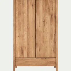 Armoire 2 portes et 1 tiroir en chêne massif H200cm - bois clair