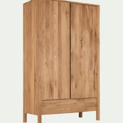 Armoire 2 portes et 1 tiroir en chêne massif H200cm - bois clair
