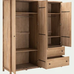 Armoire 4 portes et 2 tiroirs en acacia massif l190xh220cm - bois clair