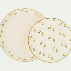 Assiette à dessert à motif floral vert en faïence D22cm - blanc