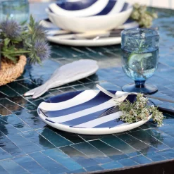 Assiette à dessert à rayures en faïence D22cm - bleu marine