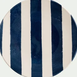 Assiette à dessert à rayures en faïence D22cm - bleu marine
