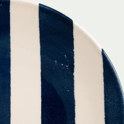 Assiette à dessert à rayures en faïence D22cm - bleu marine