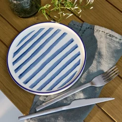 Assiette à dessert en céramique D20cm à rayures - blanc