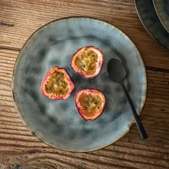 Assiette à dessert en grès émail réactif D20cm - gris