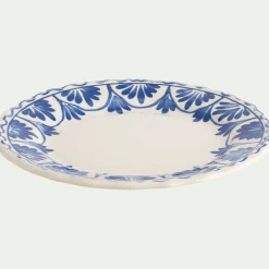 Assiette à dessert en grès D22,5cm à motif floral - bleu