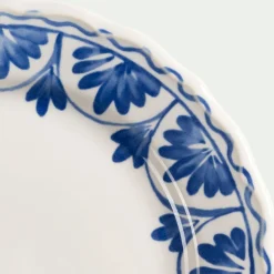 Assiette à dessert en grès D22,5cm à motif floral - bleu