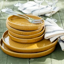 Assiette à dessert en grès D18,5cm - jaune argan