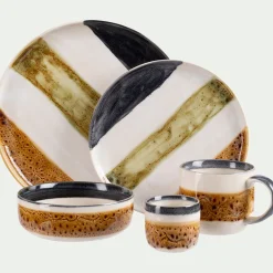 Assiette à dessert en grès peint D22,5cm - marron