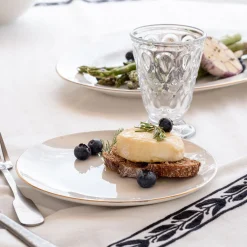 Assiette à dessert en porcelaine avec liseré doré D19cm - blanc