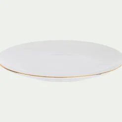 Assiette à dessert en porcelaine avec liseré doré D19cm - blanc