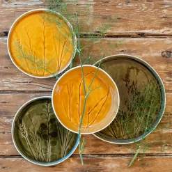 Assiette à dessert impressions végétales en grès D20cm - jaune argan