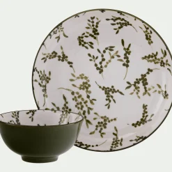 Assiette à dessert motif végétal en porcelaine D20cm - vert