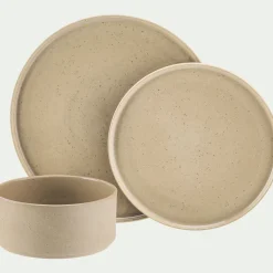 Assiette à dessert mouchetée en grès D20cm - beige
