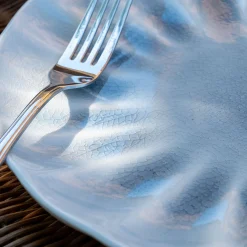 Assiette à dessert ondulée en grès D21cm - bleu