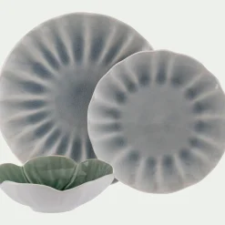 Assiette à dessert ondulée en grès D21cm - bleu