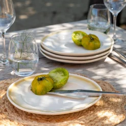 Assiette à dessert peinte en grès D21,5cm - blanc