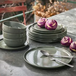 Assiette creuse en faïence D15cm - vert cèdre