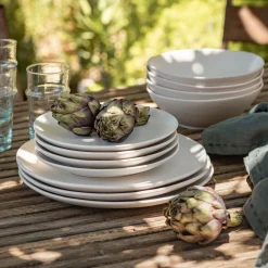 Assiette creuse en grès D19cm - blanc ventoux