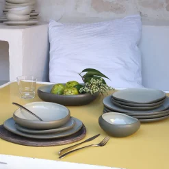 Assiette creuse en grès D20cm - vert olivier