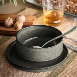 Assiette creuse en grès émail réactif D15,5cm - vert