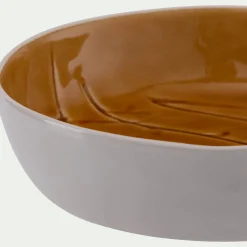 Assiette creuse impressions végétales en grès D19,5cm - jaune argan