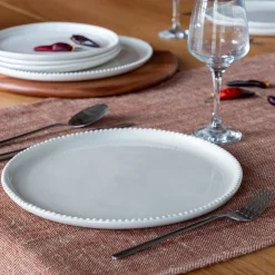 Assiette plate avec liseré perlé en porcelaine D27,60cm - blanc ventoux