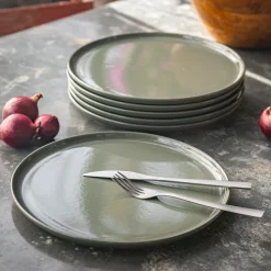 Assiette plate en faïence D28cm - vert cèdre