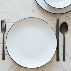 Assiette plate en grès avec liseré noir D26,8cm - blanc