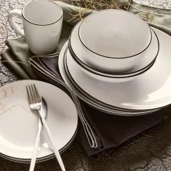 Assiette plate en grès avec liseré noir D26,8cm - blanc