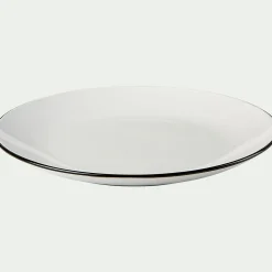 Assiette plate en grès avec liseré noir D26,8cm - blanc