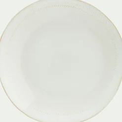 Assiette plate en grès avec liseré beige D28cm - blanc ventoux