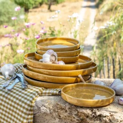 Assiette plate en grès D27,5cm - jaune argan