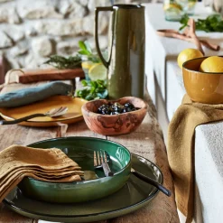 Assiette plate en grès D27,7cm - vert mousse