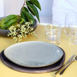 Assiette plate en grès D27cm - vert olivier