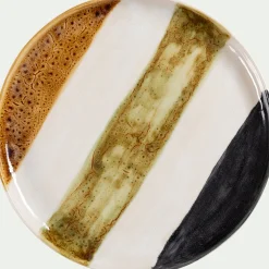 Assiette plate en grès peint D27cm - marron