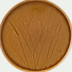 Assiette plate impressions végétales en grès D26cm - jaune argan