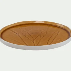 Assiette plate impressions végétales en grès D26cm - jaune argan