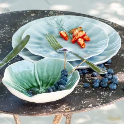 Assiette plate ondulée en grès D26,5cm - bleu