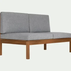 Banquette de jardin en acacia et coussin - gris (2 places)