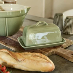 Beurrier en grès 13x20cm - vert