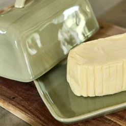 Beurrier en grès 13x20cm - vert