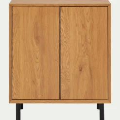 Bibliothèque 2 cases avec portes en bois L70xl36xH70cm - bois clair